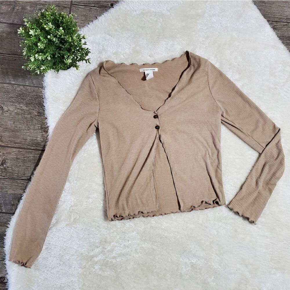 EUC Caution To The Wind Ribbed Long Sleeve Top in Tan M